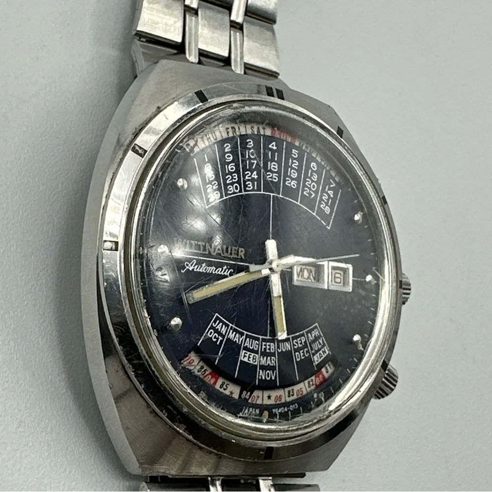 Wittnauer 2000 Stainless Steel Automatic Men's Watch W102 Blue Dial 1970s‎